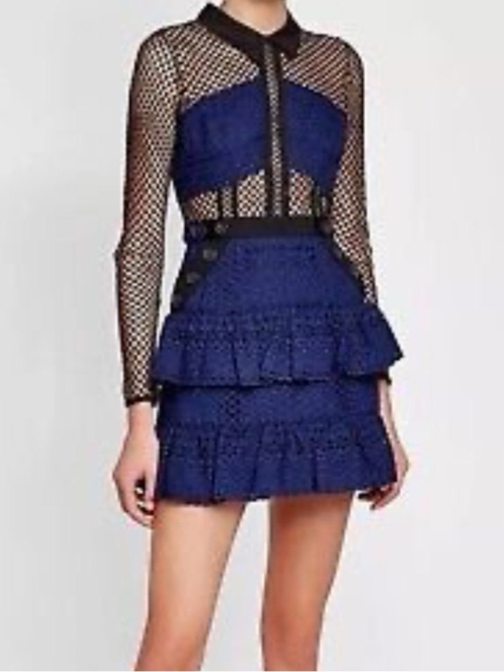 Self-Portrait "Hazel" mini dress crafted with yoked mesh and embroidered cotton